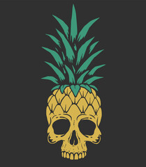 Pineapple,ananas like a skull head. Prints design.Vector illustration