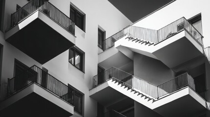 Fototapeta premium Modern architecture, modernism, building walls metal decorations, diagonal compositions, high-contrast light and shadow effects.