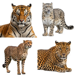 Predators of the feline family, including the tiger, leopard, cheetah and snow leopard.