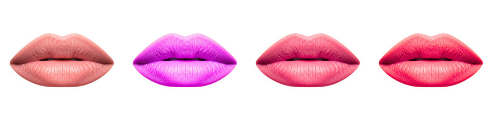 Variety of lip colors displayed in gradient from nude to red  