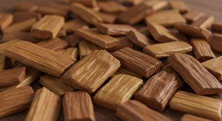 Close-Up of a Pile of Richly Textured, Brown Wooden Blocks