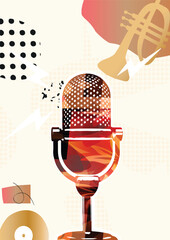 Colorful Abstract Music Instruments Background, Modern Jazz Art Style Vector