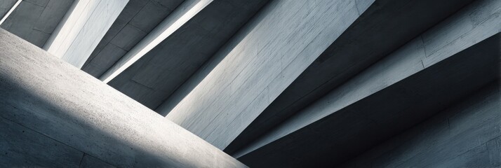 Obraz premium Abstract architecture, close-up of a building's exterior wall, sharp edges, geometric shapes, high-contrast lighting, cool tones, sharp shadows, architectural photography, modern cityscape background.