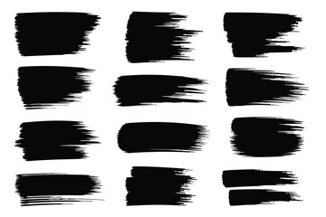 Twelve Isolated Black Brush Strokes and Paint Splatters on a White Background Resource