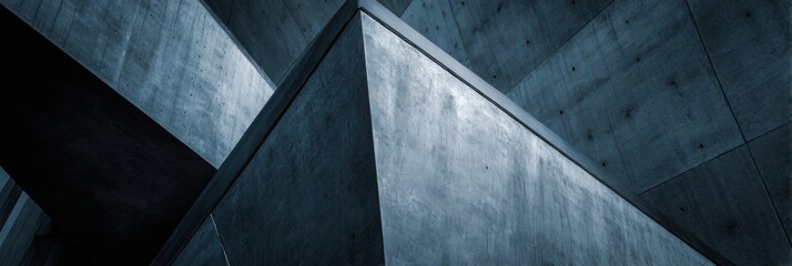 Abstract architecture, close-up of a building's exterior wall, sharp edges, geometric shapes, high-contrast lighting, cool tones, sharp shadows, architectural photography, modern cityscape background.