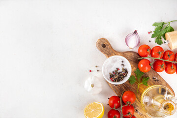 Ingredients for cooking food on the white background
