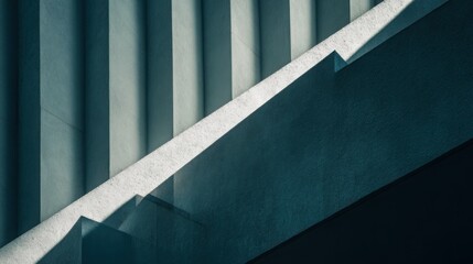 Fototapeta premium Abstract architecture, close-up of a building's exterior wall, sharp edges, geometric shapes, high-contrast lighting, cool tones, sharp shadows, architectural photography, modern cityscape background.