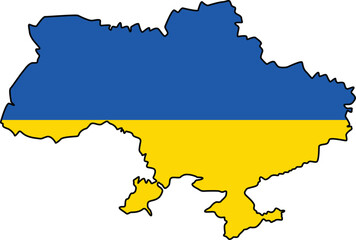 Map of Ukraine with Flag on White Background