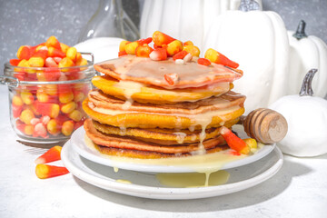 Homemade candy corn pancakes
