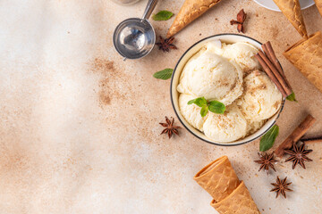 Garam Masala Gelato, Indian Three Spice Ice Cream in white ceramic bowl