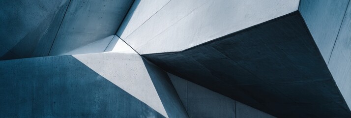 Abstract architecture, close-up of a building's exterior wall, sharp edges, geometric shapes, high-contrast lighting, cool tones, sharp shadows, architectural photography, modern cityscape background.