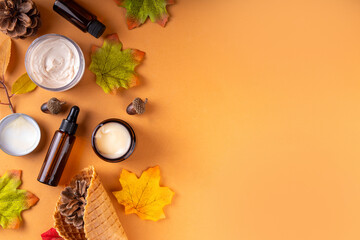 Autumn cosmetics skin care, basic beauty care for fall season