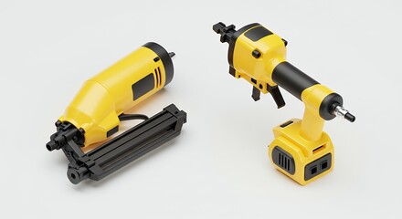 Fototapeta premium Two yellow construction tools on white background