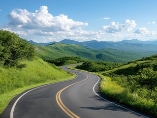 Fototapeta premium Winding asphalt road through serene mountainous region