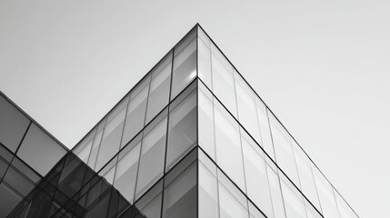 Black and black photography of a glass building, an architectural background with copy space for text. Minimalist architectural design.