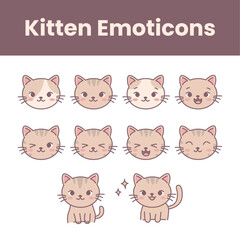 Funny cartoon animal icon set: cute vector collection of cat faces