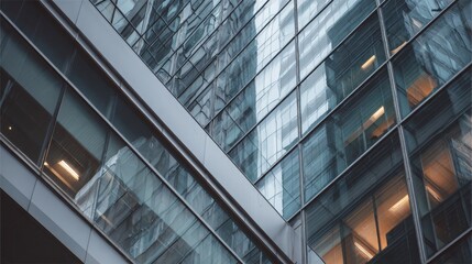 Obraz premium A modern glass building, featuring architectural details, geometric shapes, and a minimalist background.