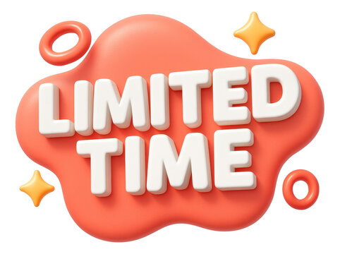 Bold "LIMITED TIME" offer in white on a glossy red blob sticker, dynamic retail promotion on transparent background.