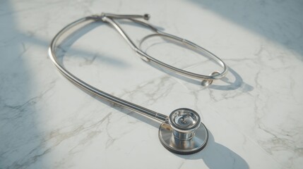 Elegant stethoscope rests on a pristine marble surface, symbolizing healthcare