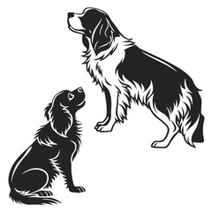 Elegant Black and White Silhouette of Two Cavalier King Charles Spaniels