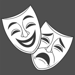 Comedy and Tragedy Masks White on Gray Background Theater Performance Representation Acting