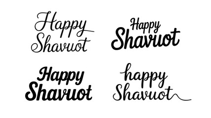 Set of handwritten stylish letterings on a white background with congratulations on Shavuot for holiday cards, banners and scrapbooking
