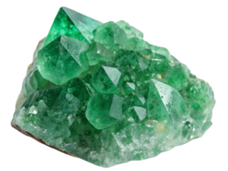 3D render green crystal. This natural gem-like nugget, often used as an esoteric accessory isolated on white background. Suitable for marketing or business purposes. PNG file