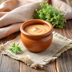 Terracotta Herbal Balm in Clay Pot on Linen Napkin
