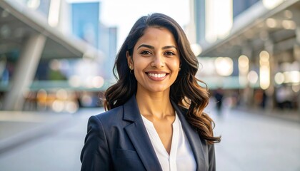 Obraz premium Confident Smiling Businesswoman Urban Professional Portrait.