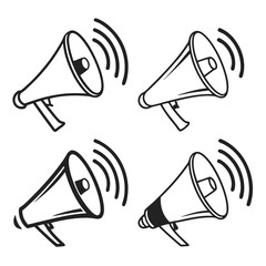 Loudspeaker Icon Set with Sound Waves in Black and White Vector Illustration