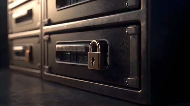 Secure Server Rack with Gold Padlock, data center, security, protection, data protection, cybersecurity