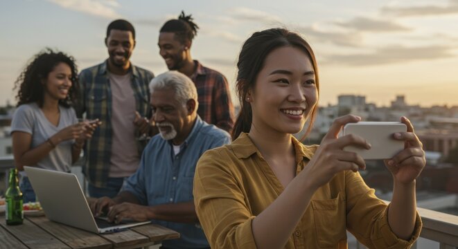 Rooftop Gathering Capturing Joyful Moments with Friends