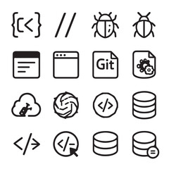 Collection of software development and it related icons black