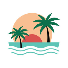 Coconut tree beach scene with calm ocean waves perfect for holiday and travel graphics