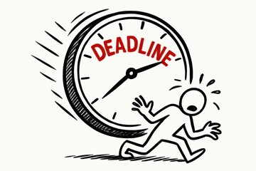 Stressed figure running from giant deadline clock illustration