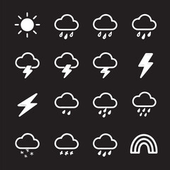 Obraz premium Weather icons showing sun clouds rain lightning and rainbow