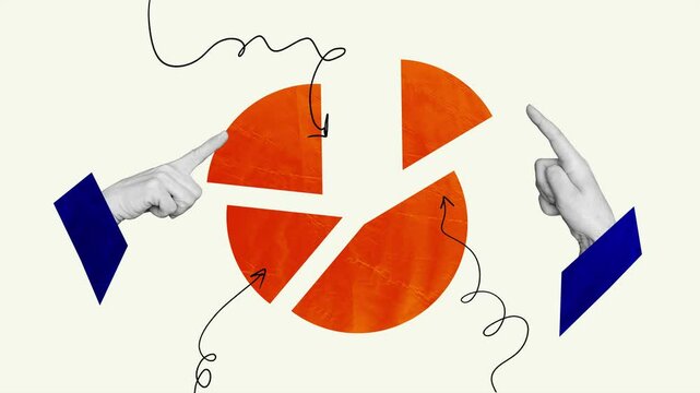 Contemporary 3d motion collage video of human hand point diagram arrow progress