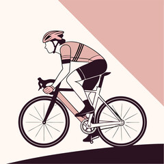 Minimalist Illustration of a Cyclist Riding a Road Bike with Helmet and Gear