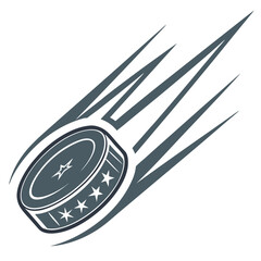 Stylized Hockey Puck with Star Design and Motion Trail for Sports Graphics