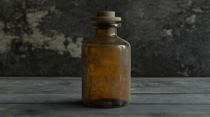 Dusty Vintage Apothecary Bottle on Wooden Surface, vintage bottle, antique bottle, old bottle, glass bottle, brown bottle