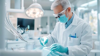 Fototapeta premium Old people in a comfortable, well-equipped dental office, undergoing a comprehensive dental examination and care from a professional team.