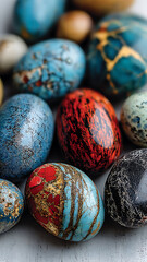 Colorful Decorative Eggs with Unique Patterns and Textures for Easter or Spring