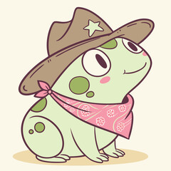 Cartoon Frog Wearing Cowboy Hat and Bandana Illustration for Children s Books