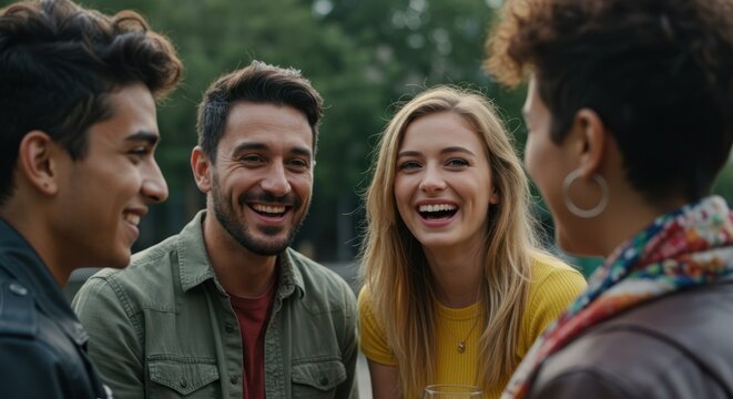 Joyful Friends Sharing Laughter A Moment of Genuine Connection
