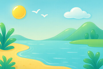 Fototapeta premium Summer pastel landscape background with clouds and gentle hills