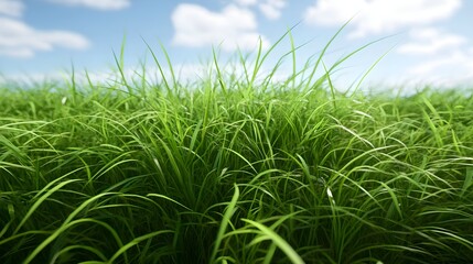 Obraz premium Lush Green Grass Field Under a Blue Sky, meadow, lawn, summer, spring, nature
