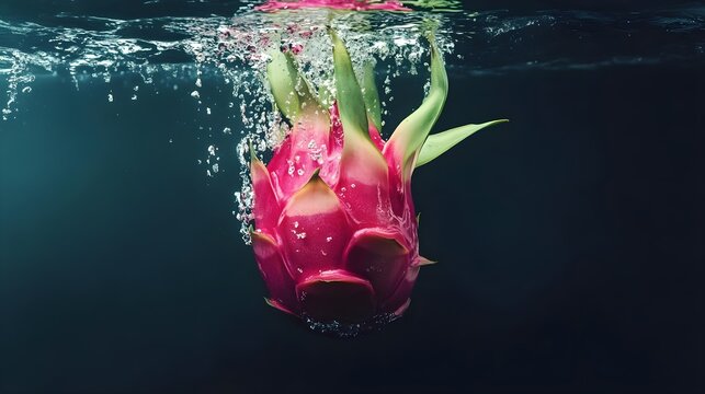 Dragon Fruit Underwater, pitaya, pitahaya, bubbles, splash, fresh