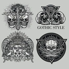 Naklejka premium set, gothic sign with skull, grunge vintage design t shirts 