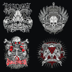 set, gothic sign with skull, grunge vintage design t shirts
