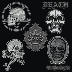 set, gothic sign with skull, grunge vintage design t shirts
